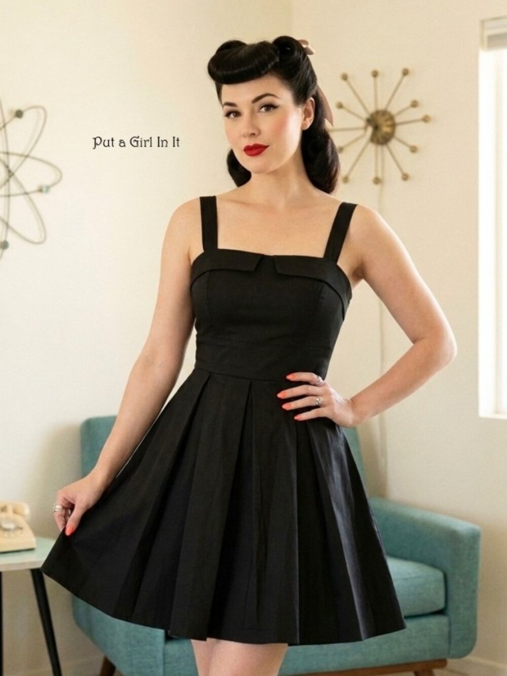 New Rockabilly Retro Women's Juniors USA Black Pinup Girl Retro 50s Dress S M
